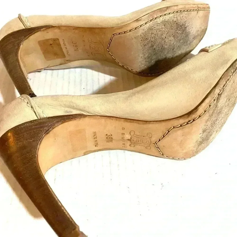 Celine beige with tassels pumps women   leather shoe
